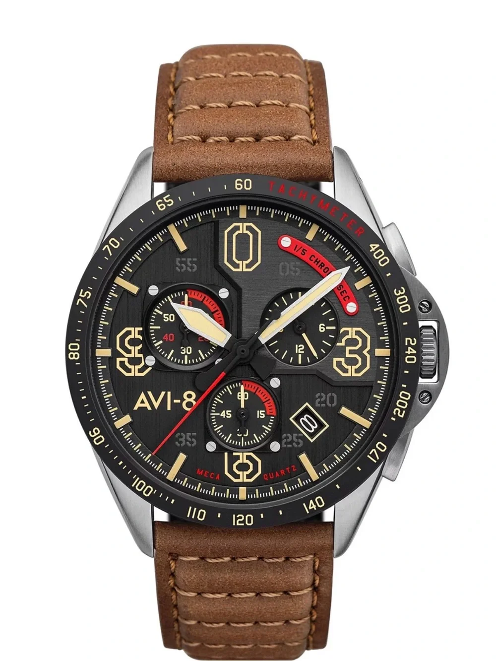 AVI-8  P-51 Mustang Blakeslee Bronze Oak Brown Genuine Leather Strap Watch, 43mm